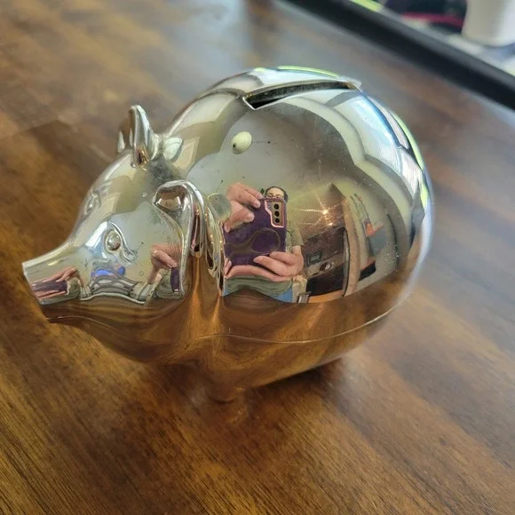 pre-loved small metal piggy bank with stopper excellent condition - Picture 3 of 16